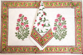 Serene Garden Hand Block Print Prermium Cotton Placemat Napkin Set